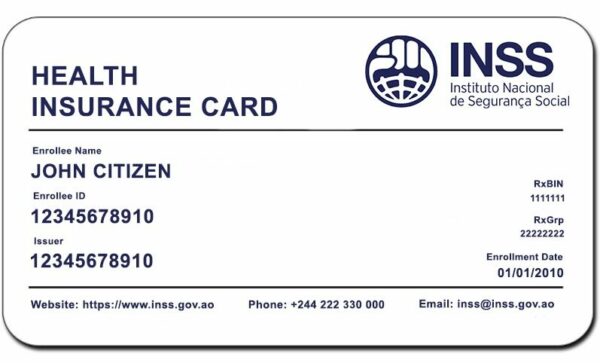 Angola INSS health insurance card template in PSD format