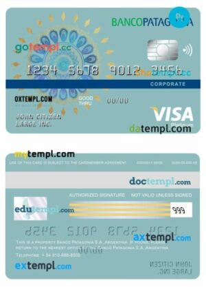Argentina Banco Patagonia bank visa corporate card template in PSD format