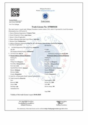 Bangladesh Habiganj trade license Word and PDF template