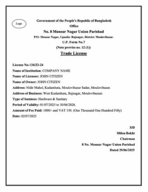Bangladesh trade license Word and PDF template