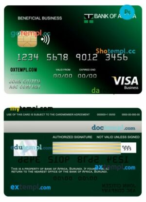 Burundi Africa bank beneficial business visa card template in PSD format