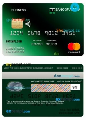 Burundi Africa bank business mastercard template in PSD format