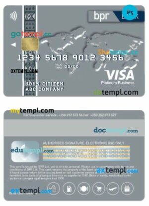 Burundi BPR bank business visa platinum card template in PSD format