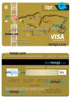 Burundi BPR bank visa business gold card template in PSD format