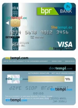 Burundi BPR bank visa classic business card template in PSD format