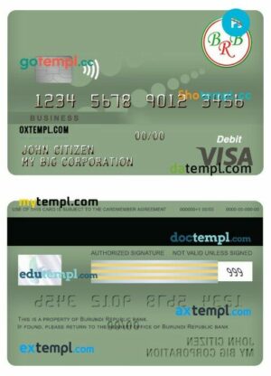 Burundi Republic Bank business visa debit card template in PSD format