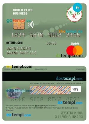 Burundi Republic Bank world elite business mastercard template in PSD format