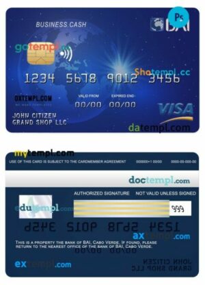 Cabo Verde BAI bank business cash visa card template in PSD format