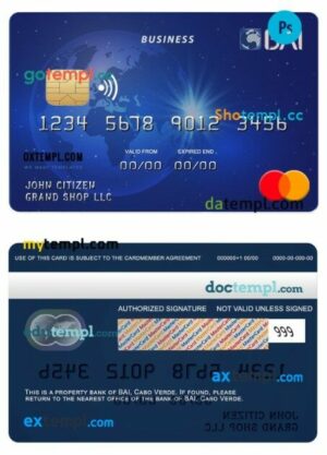 Cabo Verde BAI bank business mastercard template in PSD format