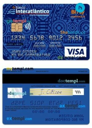 Cabo Verde Banco Inter-Atlântico BI Pay corporate visa card template in PSD format