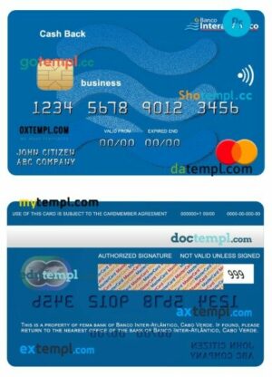 Cabo Verde Banco Inter-Atlântico bank business cash back mastercard template in PSD format