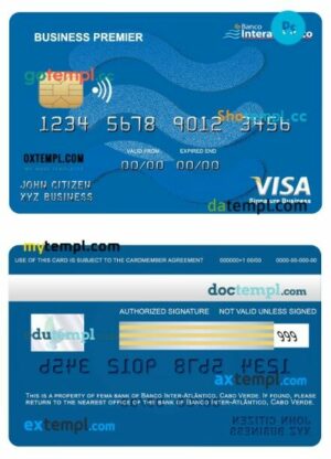 Cabo Verde Banco Inter-Atlântico bank business premier visa signature card template in PSD format