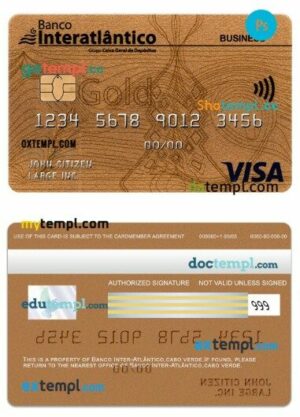 Cabo Verde Banco Inter-Atlântico visa gold business card template in PSD format