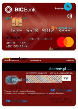 Cambodia BICBank business debit mastercard template in PSD format