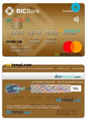 Cambodia BICBank business gold mastercard template in PSD format