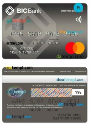 Cambodia BICBank business platinum mastercard template in PSD format