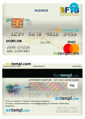 Cambodia Foreign Trade bank business debit mastercard template in PSD format