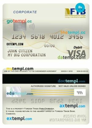 Cambodia Foreign Trade bank corporate visa debit card template in PSD format