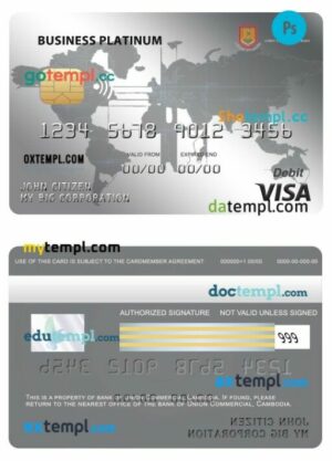 Cambodia Union Commercial bank business visa platinum card template in PSD format