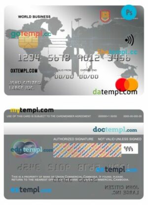 Cambodia Union Commercial bank world business mastercard template in PSD format