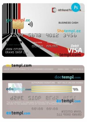 Cameroon Afriland First bank business cash visa card template in PSD format