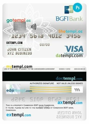 Cameroon BGFI bank Business visa Infinite card template in PSD format
