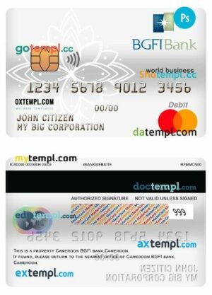 Cameroon BGFI bank world business mastercard template in PSD format