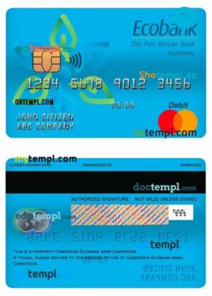 Cameroon Ecobank bank business debit mastercard template in PSD format