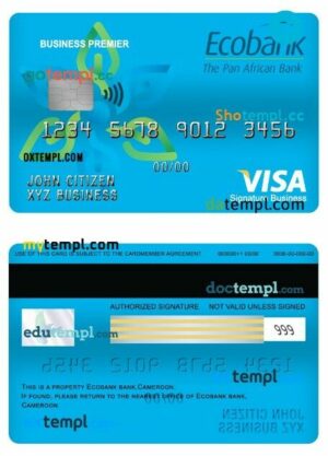 Cameroon Ecobank bank visa signature business card template in PSD format
