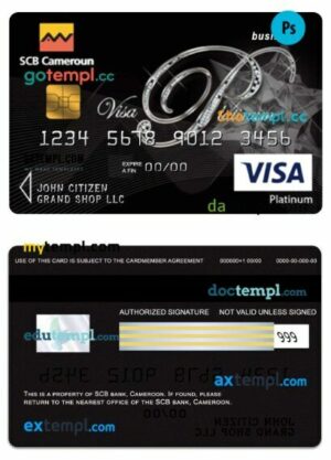 Cameroon SCB bank business visa platinum card template in PSD format