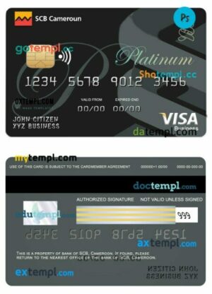 Cameroon SCB bank visa business card template in PSD format