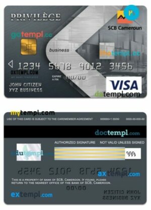 Cameroon SCB bank visa privilege business card template in PSD format
