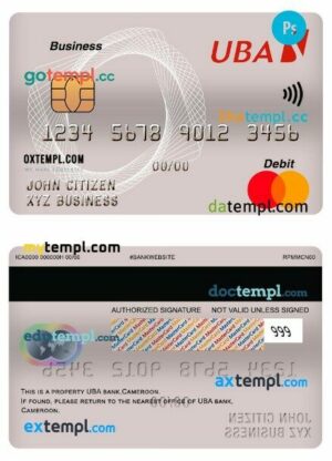 Cameroon UBA bank business debit mastercard template in PSD format