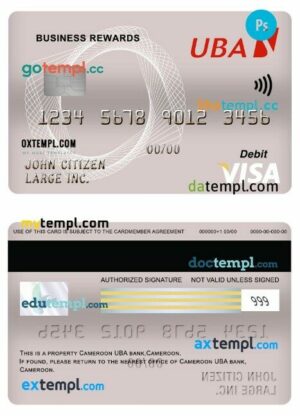 Cameroon UBA bank business rewards visa debit card template in PSD format