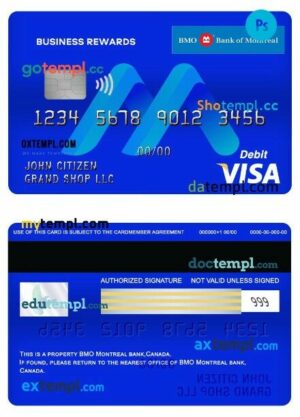 Canada BMO bank of Montreal business rewards visa debit card template in PSD format