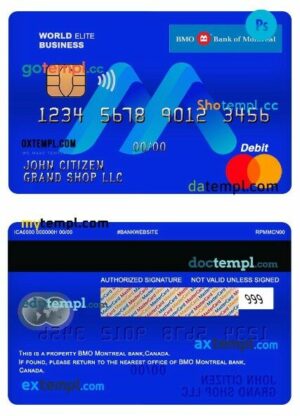Canada BMO bank of Montreal world elite business debit mastercard template in PSD format