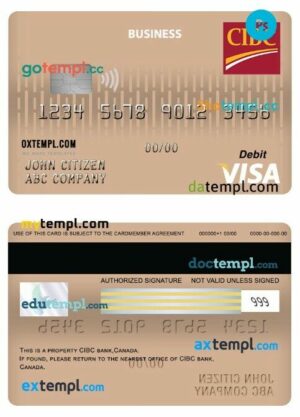 Canada CIBC bank business visa debit card template in PSD format