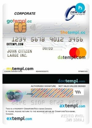 Canada Crawfordtech bank corporate mastercard template in PSD format