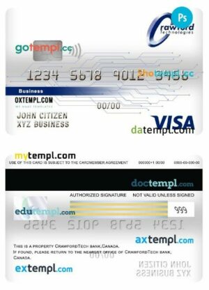 Canada Crawfordtech bank visa business card template in PSD format