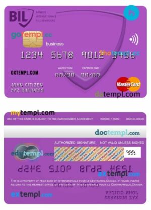 Canada Internationale pour le Centrafrique bank business mastercard template in PSD format