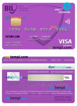 Canada Internationale pour le Centrafrique bank corporate visa signature card template in PSD format