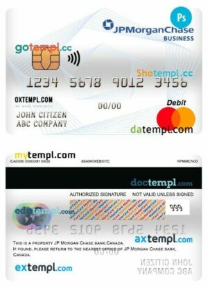 Canada JP Morgan chase bank business mastercard template in PSD format