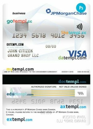 Canada JP Morgan chase bank visa business card template in PSD format