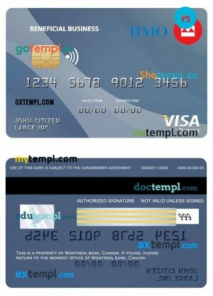 Canada Montreal bank beneficial business visa card template in PSD format
