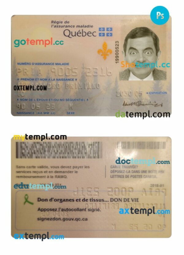 Canada Quebec health insurance card template in PSD format