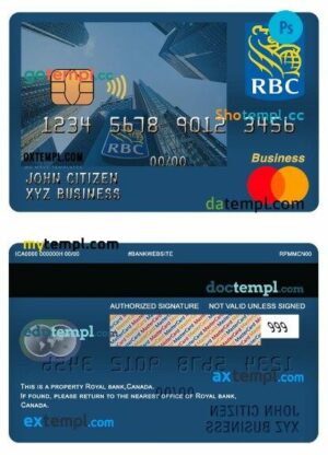 Canada Royal bank (RBC) business mastercard template in PSD format