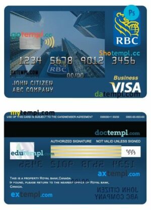 Canada Royal bank (RBC) visa business card template in PSD format