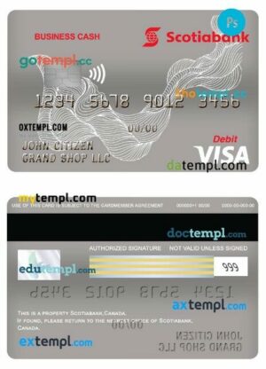 Canada Scotiabank visa business cash card template in PSD format