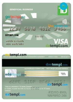 Canada TD Beneficial visa business card template in PSD format