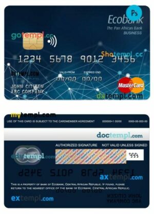 Central African Republic Ecobank bank business mastercard template in PSD format